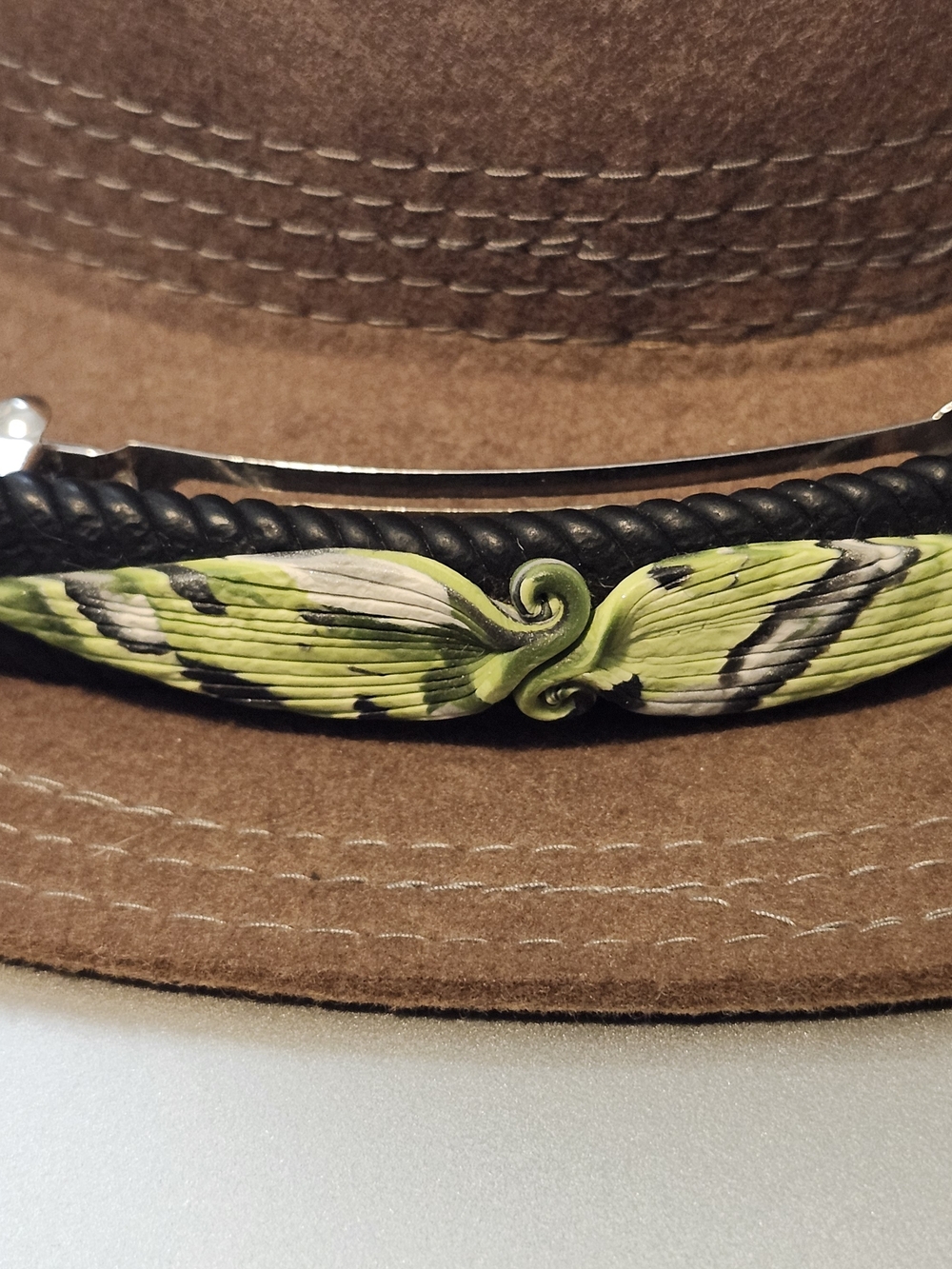 Decorative Green Leaf Black Gray Hair Barrette Handmade